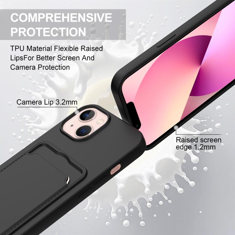 For iPhone 15 Integrated Card Bag Solid Color Liquid Silicone Phone Case Gen2 with Short Lanyard