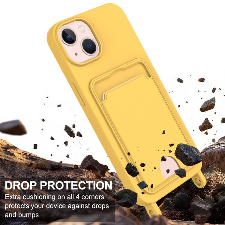 For iPhone 15 Integrated Card Bag Solid Color Liquid Silicone Phone Case Gen2 with Short Lanyard
