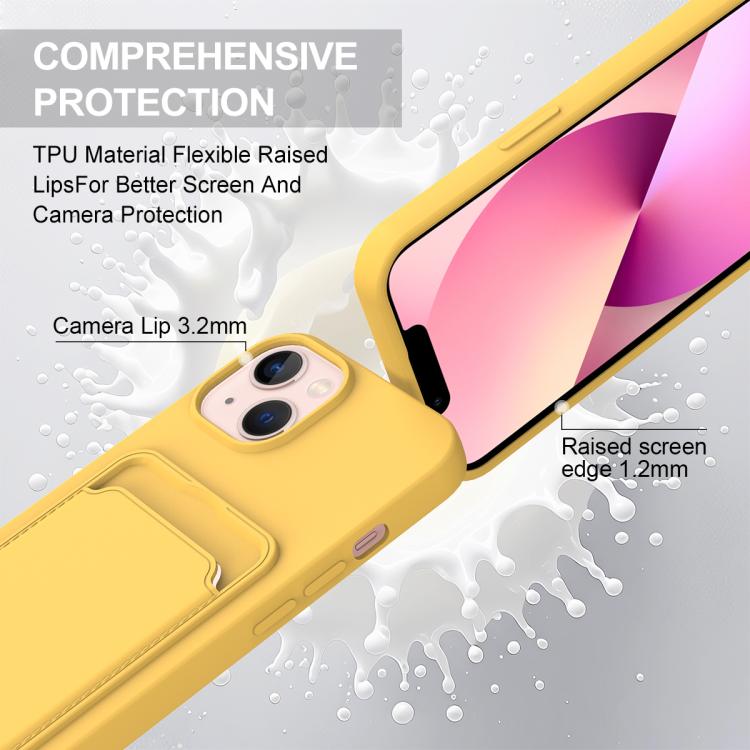 For iPhone 14 / 13 Integrated Card Bag Solid Color Liquid Silicone Phone Case Gen2 with Short Lanyard