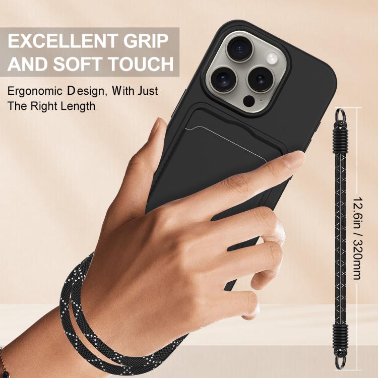 For iPhone 12 Pro Max Integrated Card Bag Solid Color Liquid Silicone Phone Case Gen2 with Short Lanyard
