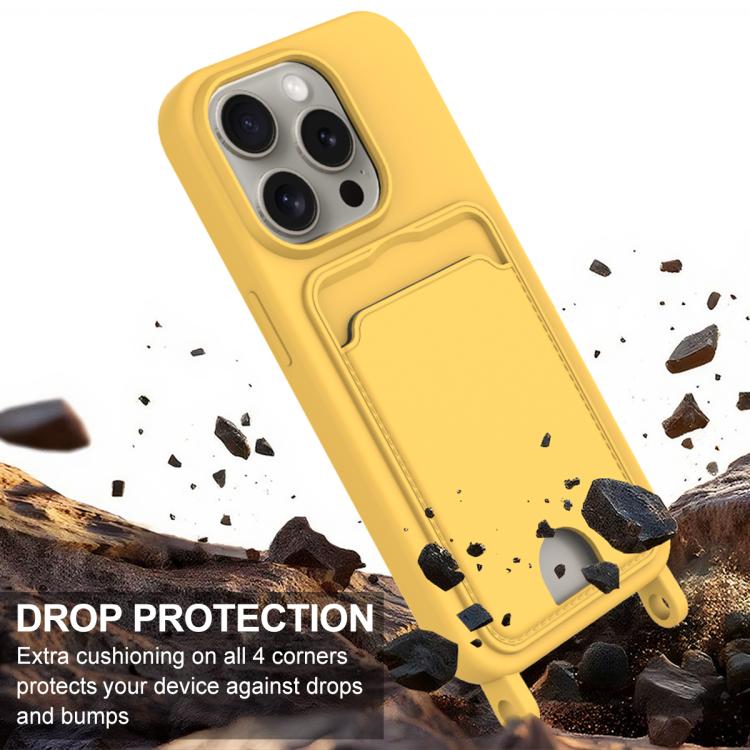 For iPhone 12 Pro Max Integrated Card Bag Solid Color Liquid Silicone Phone Case Gen2 with Short Lanyard