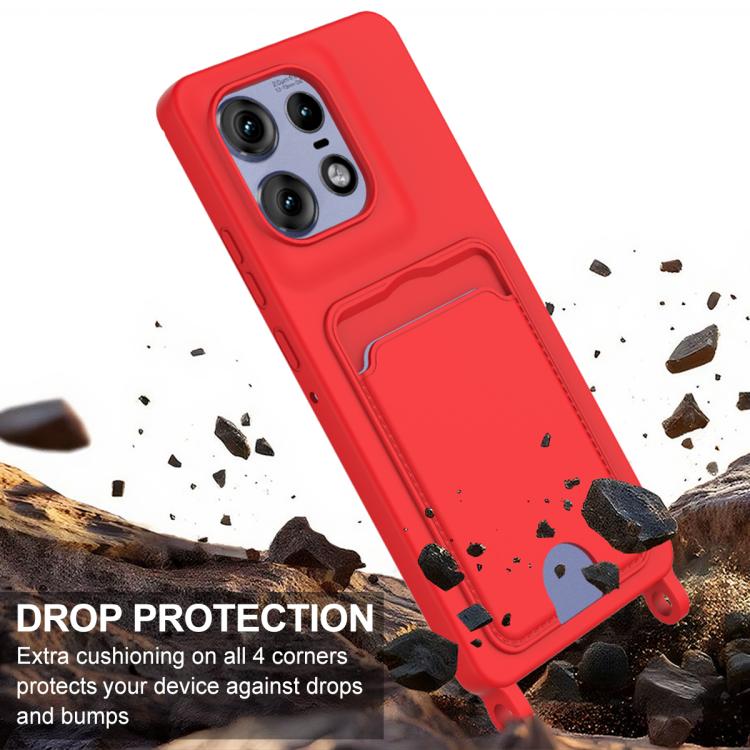 For Motorola Edge 50 Pro Integrated Card Bag Solid Color Liquid Silicone Phone Case Gen2 with Short Lanyard