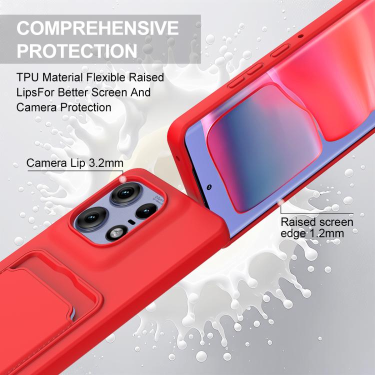 For Motorola Edge 50 Pro Integrated Card Bag Solid Color Liquid Silicone Phone Case Gen2 with Short Lanyard