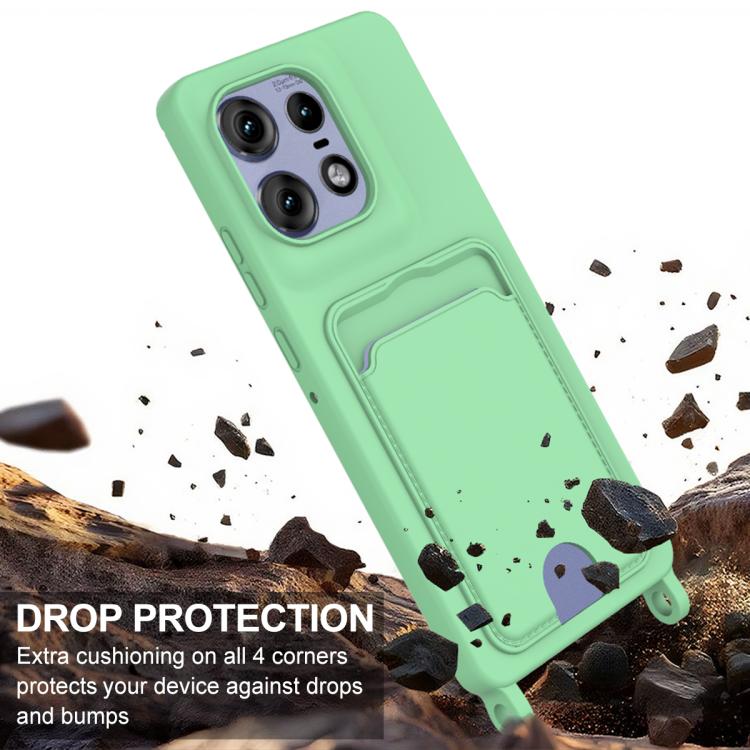 For Motorola Edge 50 Pro Integrated Card Bag Solid Color Liquid Silicone Phone Case Gen2 with Short Lanyard