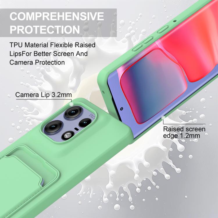 For Motorola Edge 50 Pro Integrated Card Bag Solid Color Liquid Silicone Phone Case Gen2 with Short Lanyard
