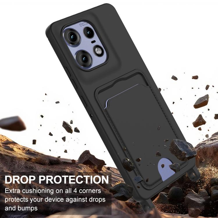 For Motorola Edge 50 Pro Integrated Card Bag Solid Color Liquid Silicone Phone Case Gen2 with Short Lanyard