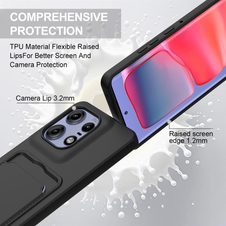 For Motorola Edge 50 Pro Integrated Card Bag Solid Color Liquid Silicone Phone Case Gen2 with Short Lanyard