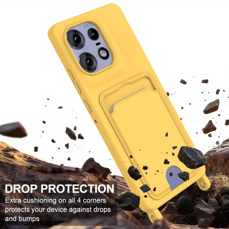 For Motorola Edge 50 Pro Integrated Card Bag Solid Color Liquid Silicone Phone Case Gen2 with Short Lanyard