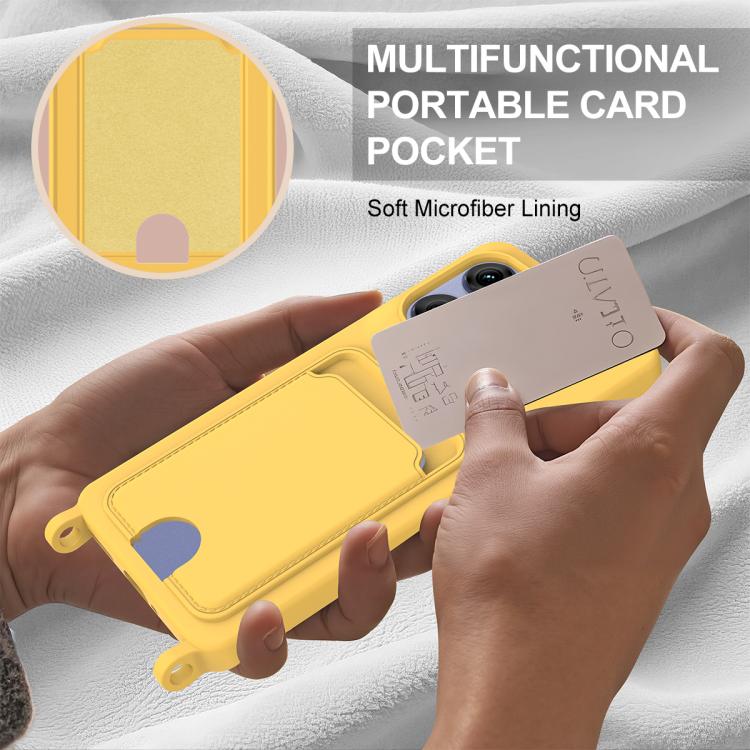 For Motorola Edge 50 Pro Integrated Card Bag Solid Color Liquid Silicone Phone Case Gen2 with Short Lanyard