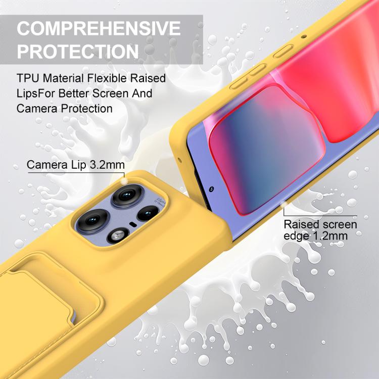 For Motorola Edge 50 Pro Integrated Card Bag Solid Color Liquid Silicone Phone Case Gen2 with Short Lanyard
