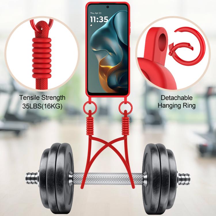 For Motorola Moto G05 / E15 4G Integrated Card Bag Solid Color Liquid Silicone Phone Case Gen2 with Short Lanyard