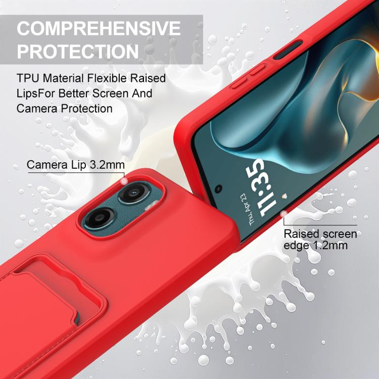 For Motorola Moto G05 / E15 4G Integrated Card Bag Solid Color Liquid Silicone Phone Case Gen2 with Short Lanyard