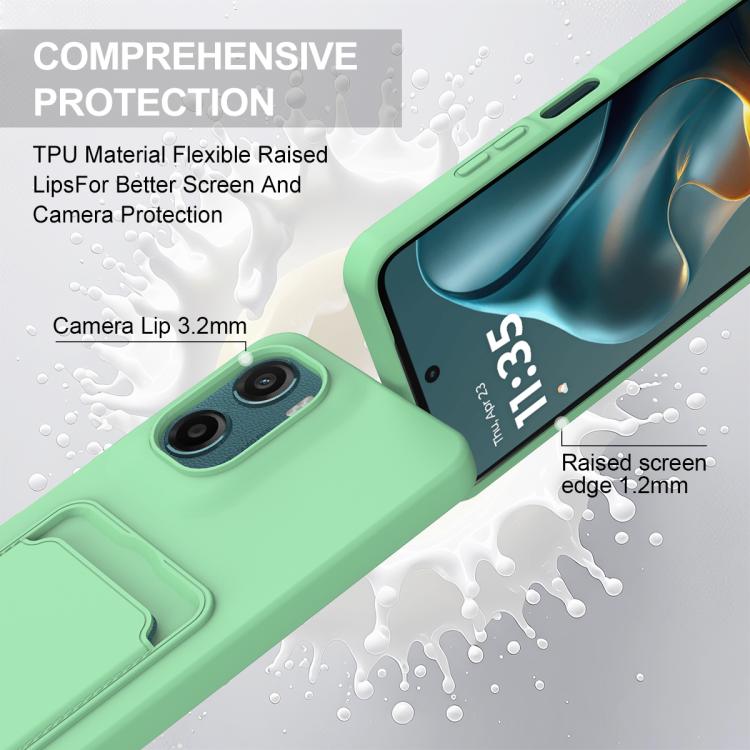 For Motorola Moto G05 / E15 4G Integrated Card Bag Solid Color Liquid Silicone Phone Case Gen2 with Short Lanyard