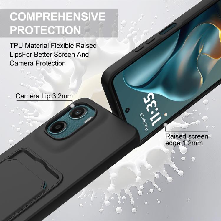 For Motorola Moto G05 / E15 4G Integrated Card Bag Solid Color Liquid Silicone Phone Case Gen2 with Short Lanyard