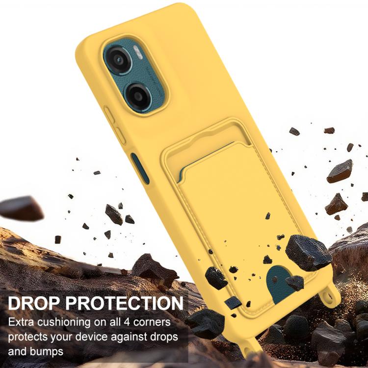 For Motorola Moto G05 / E15 4G Integrated Card Bag Solid Color Liquid Silicone Phone Case Gen2 with Short Lanyard