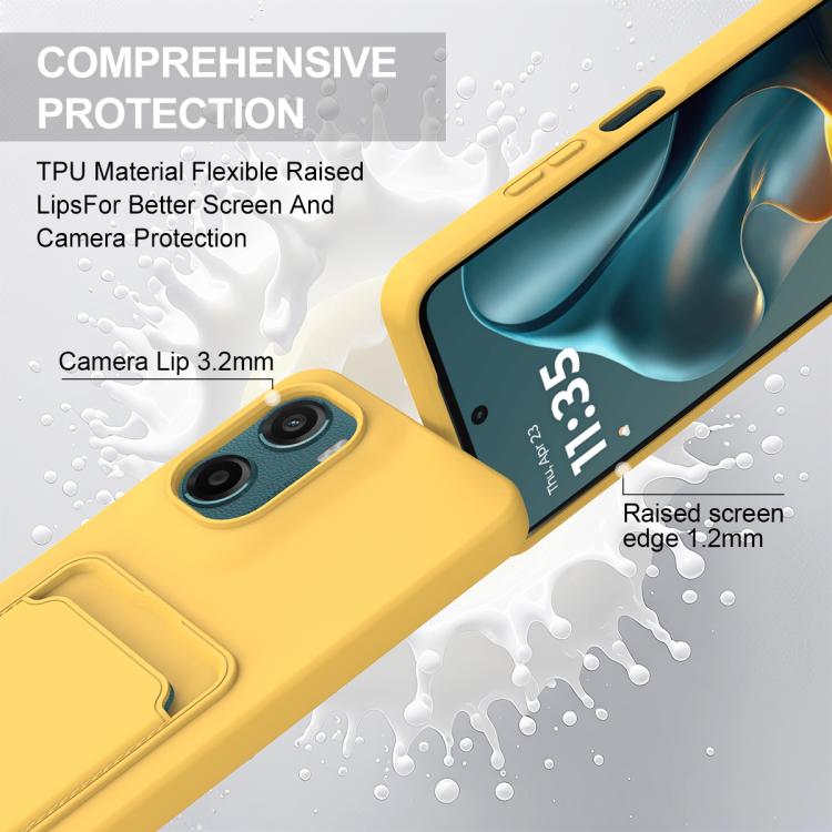 For Motorola Moto G05 / E15 4G Integrated Card Bag Solid Color Liquid Silicone Phone Case Gen2 with Short Lanyard