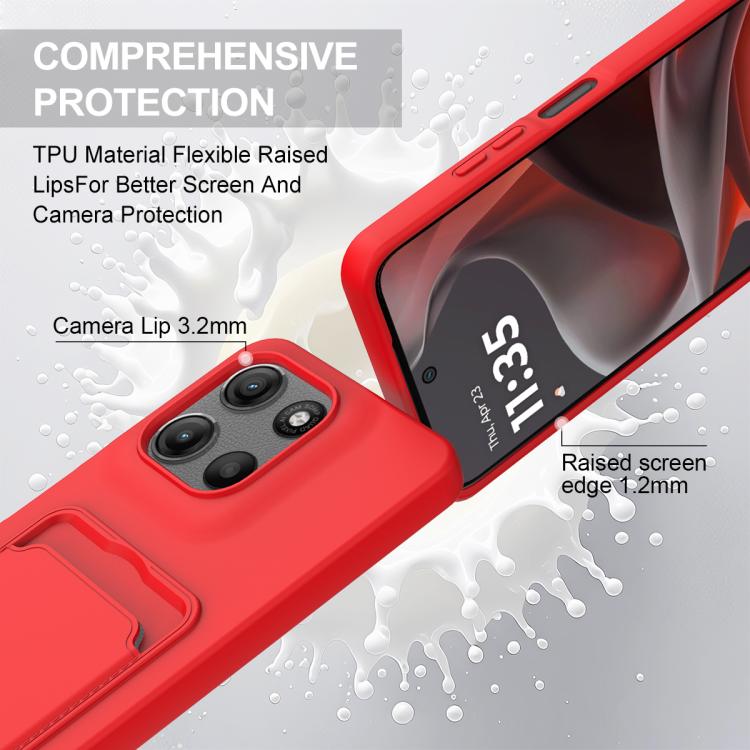 For Motorola Moto G17/G17 Power/G15 Integrated Card Bag Solid Color Liquid Silicone Phone Case Gen2 with Short Lanyard