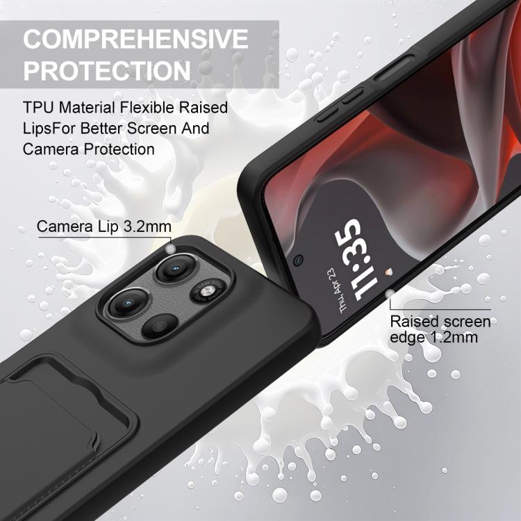 For Motorola Moto G17/G17 Power/G15 Integrated Card Bag Solid Color Liquid Silicone Phone Case Gen2 with Short Lanyard