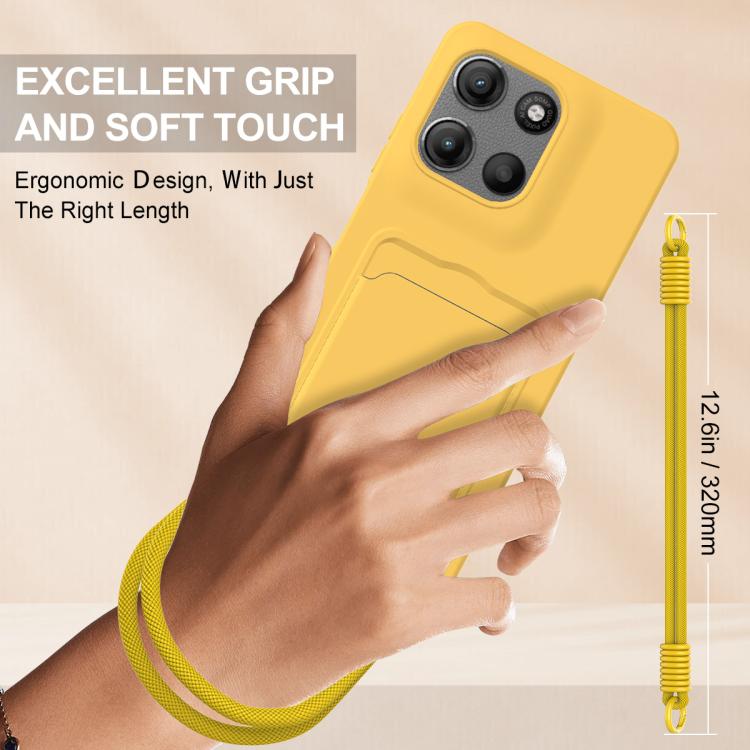 For Motorola Moto G17/G17 Power/G15 Integrated Card Bag Solid Color Liquid Silicone Phone Case Gen2 with Short Lanyard