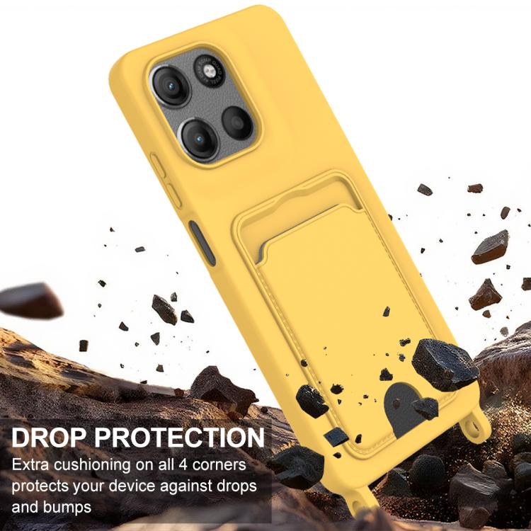 For Motorola Moto G17/G17 Power/G15 Integrated Card Bag Solid Color Liquid Silicone Phone Case Gen2 with Short Lanyard
