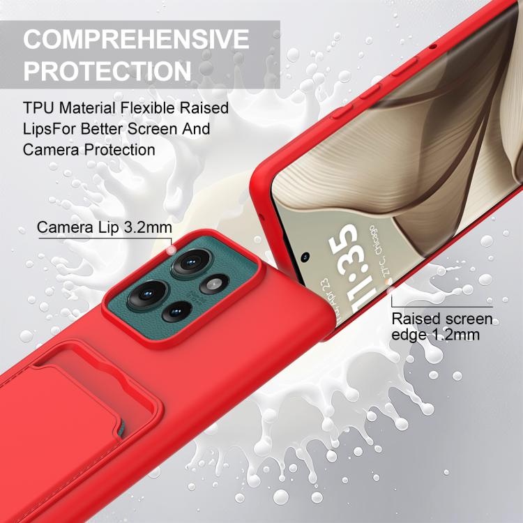 For Motorola Edge 50 Integrated Card Bag Solid Color Liquid Silicone Phone Case Gen2 with Short Lanyard