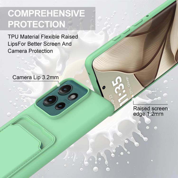 For Motorola Edge 50 Integrated Card Bag Solid Color Liquid Silicone Phone Case Gen2 with Short Lanyard