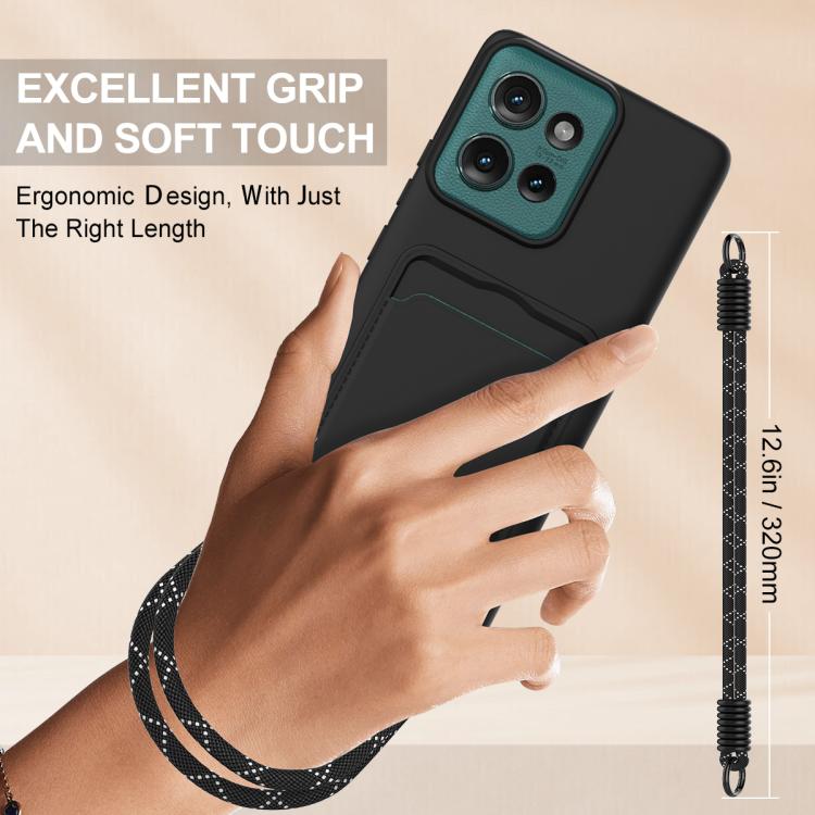 For Motorola Edge 50 Integrated Card Bag Solid Color Liquid Silicone Phone Case Gen2 with Short Lanyard