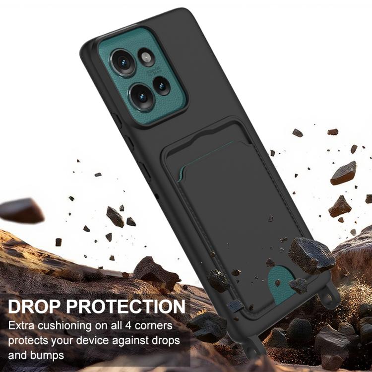 For Motorola Edge 50 Integrated Card Bag Solid Color Liquid Silicone Phone Case Gen2 with Short Lanyard