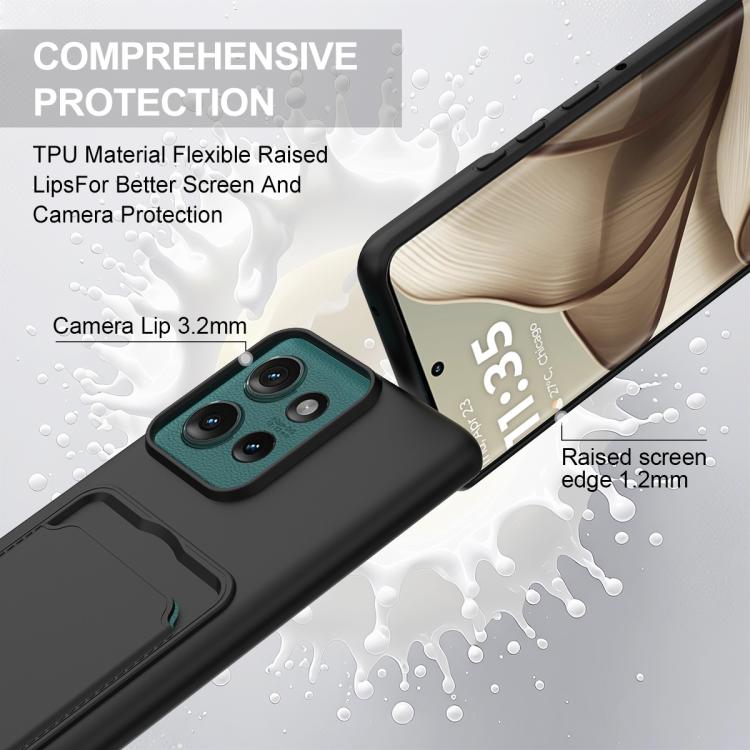 For Motorola Edge 50 Integrated Card Bag Solid Color Liquid Silicone Phone Case Gen2 with Short Lanyard