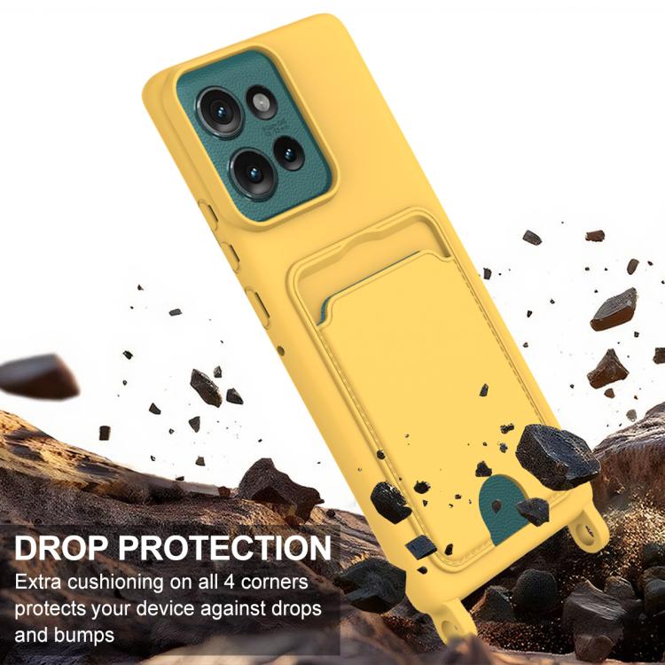 For Motorola Edge 50 Integrated Card Bag Solid Color Liquid Silicone Phone Case Gen2 with Short Lanyard