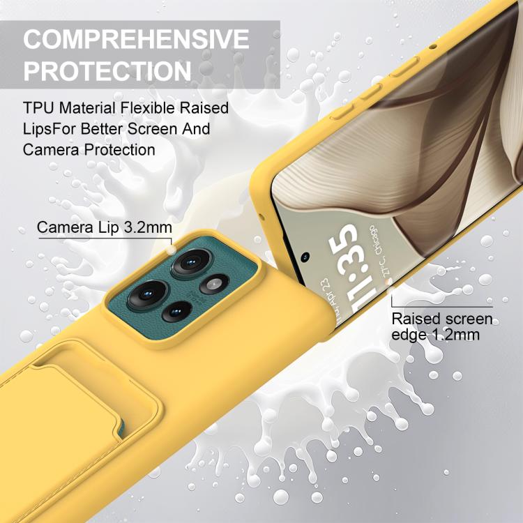 For Motorola Edge 50 Integrated Card Bag Solid Color Liquid Silicone Phone Case Gen2 with Short Lanyard