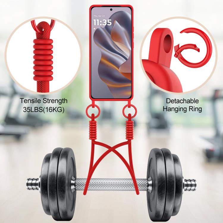 For Motorola Edge 50 Neo / 60 Neo Integrated Card Bag Solid Color Liquid Silicone Phone Case Gen2 with Short Lanyard