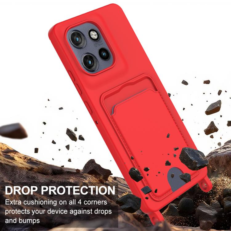 For Motorola Edge 50 Neo / 60 Neo Integrated Card Bag Solid Color Liquid Silicone Phone Case Gen2 with Short Lanyard