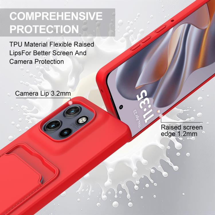 For Motorola Edge 50 Neo / 60 Neo Integrated Card Bag Solid Color Liquid Silicone Phone Case Gen2 with Short Lanyard
