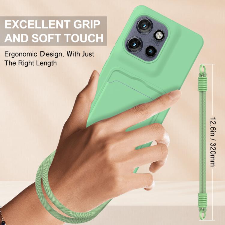 For Motorola Edge 50 Neo / 60 Neo Integrated Card Bag Solid Color Liquid Silicone Phone Case Gen2 with Short Lanyard