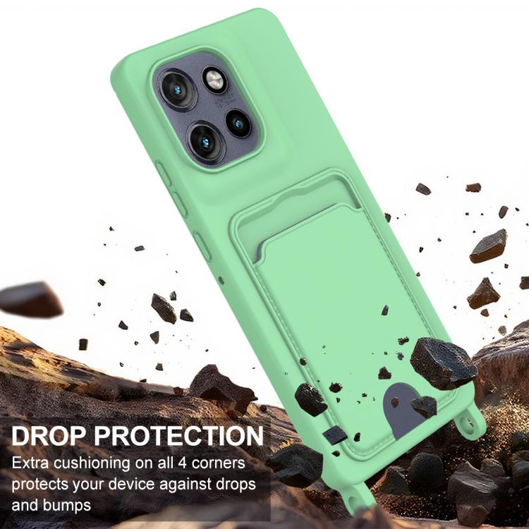 For Motorola Edge 50 Neo / 60 Neo Integrated Card Bag Solid Color Liquid Silicone Phone Case Gen2 with Short Lanyard