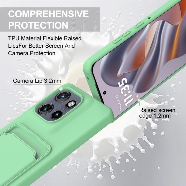 For Motorola Edge 50 Neo / 60 Neo Integrated Card Bag Solid Color Liquid Silicone Phone Case Gen2 with Short Lanyard