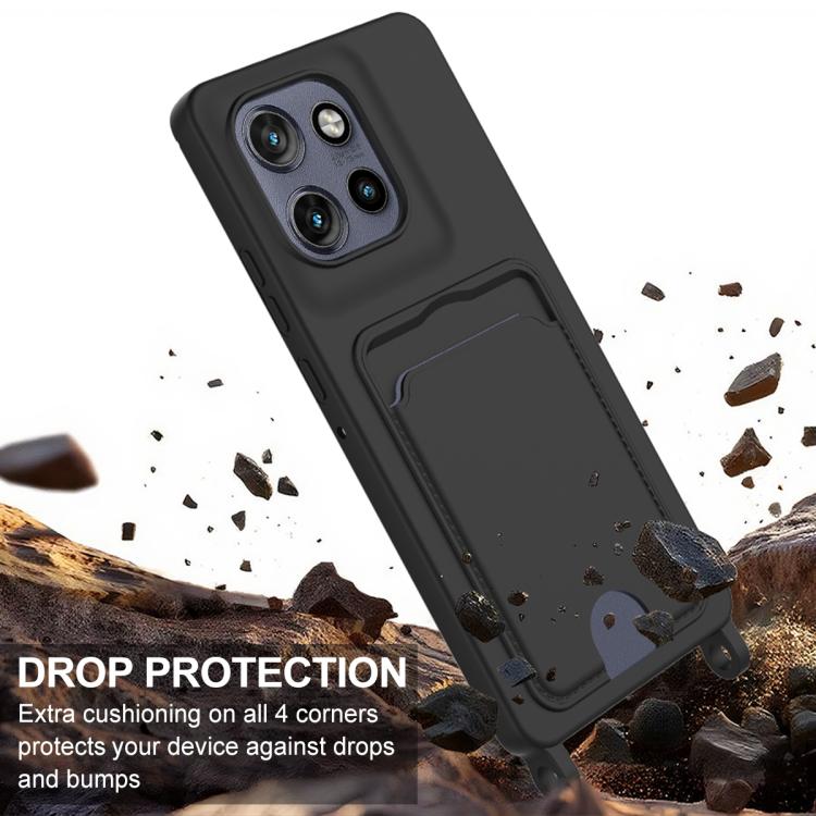 For Motorola Edge 50 Neo / 60 Neo Integrated Card Bag Solid Color Liquid Silicone Phone Case Gen2 with Short Lanyard