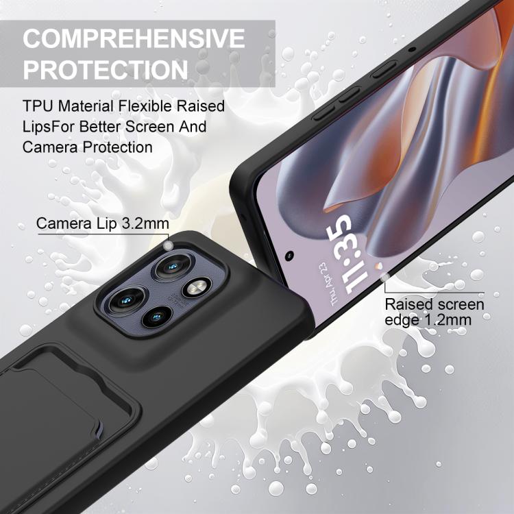 For Motorola Edge 50 Neo / 60 Neo Integrated Card Bag Solid Color Liquid Silicone Phone Case Gen2 with Short Lanyard