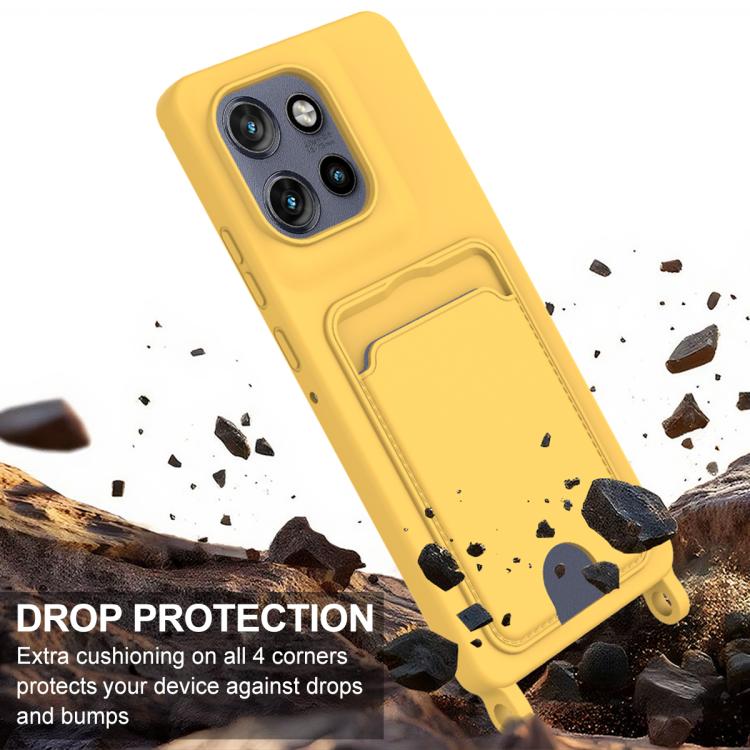 For Motorola Edge 50 Neo / 60 Neo Integrated Card Bag Solid Color Liquid Silicone Phone Case Gen2 with Short Lanyard
