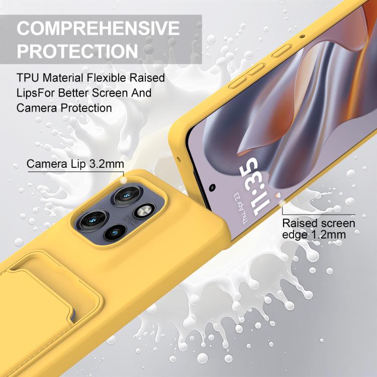 For Motorola Edge 50 Neo / 60 Neo Integrated Card Bag Solid Color Liquid Silicone Phone Case Gen2 with Short Lanyard