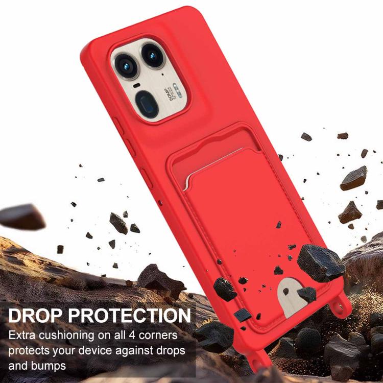 For Motorola Edge 50 Ultra Integrated Card Bag Solid Color Liquid Silicone Phone Case Gen2 with Short Lanyard