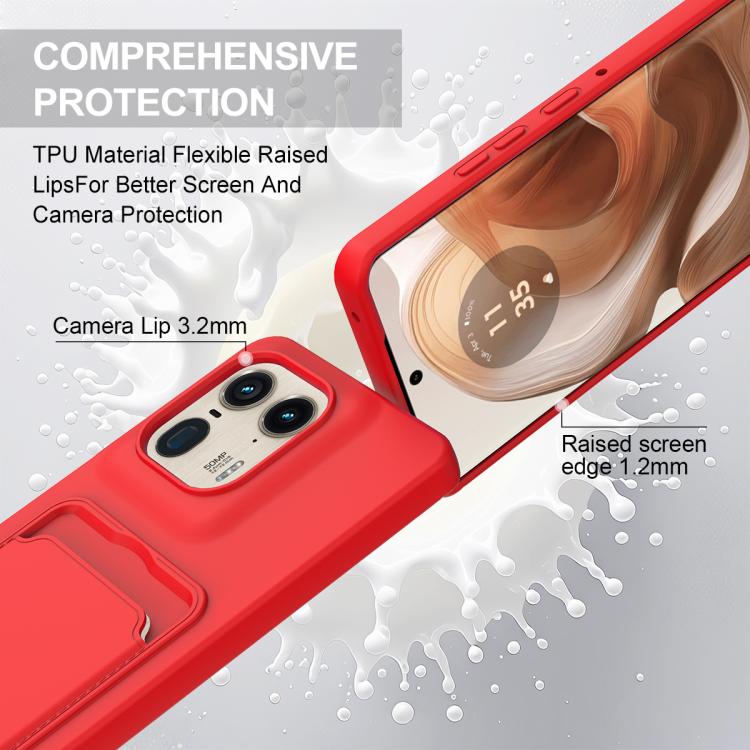 For Motorola Edge 50 Ultra Integrated Card Bag Solid Color Liquid Silicone Phone Case Gen2 with Short Lanyard