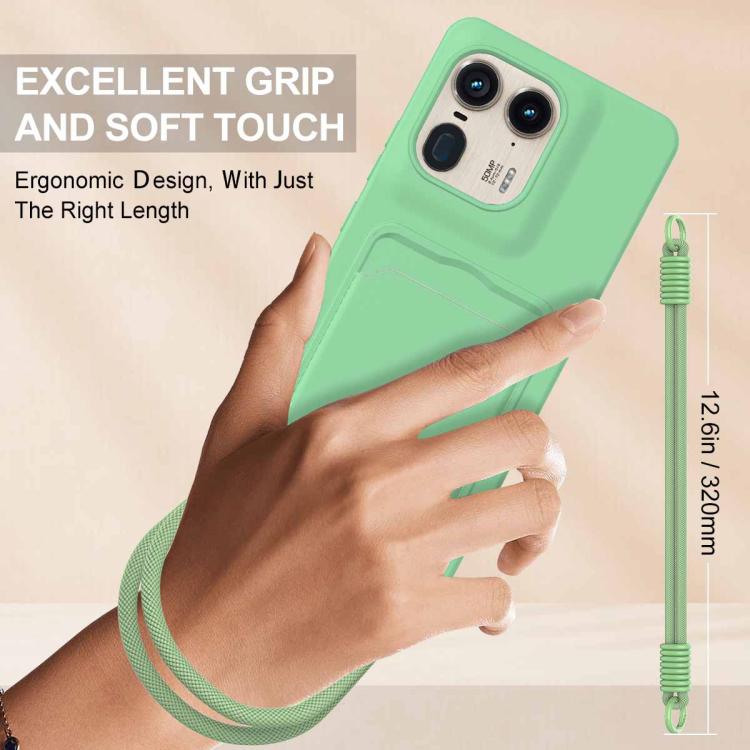 For Motorola Edge 50 Ultra Integrated Card Bag Solid Color Liquid Silicone Phone Case Gen2 with Short Lanyard