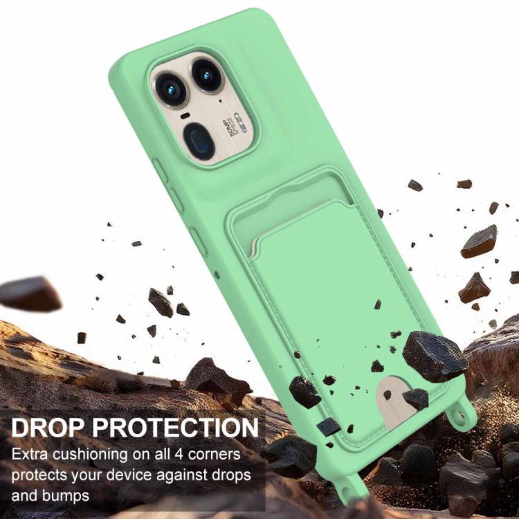 For Motorola Edge 50 Ultra Integrated Card Bag Solid Color Liquid Silicone Phone Case Gen2 with Short Lanyard