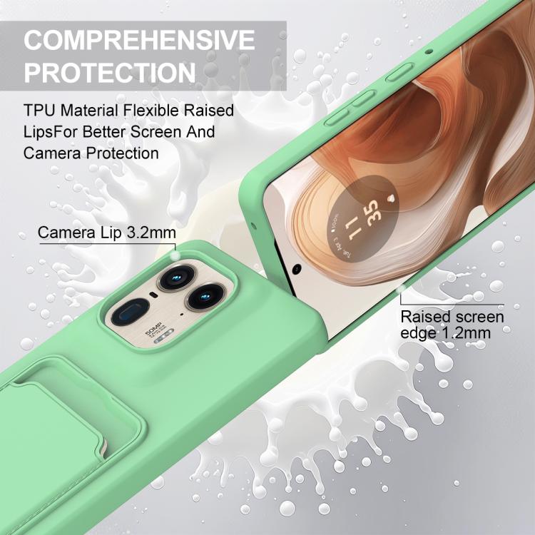 For Motorola Edge 50 Ultra Integrated Card Bag Solid Color Liquid Silicone Phone Case Gen2 with Short Lanyard