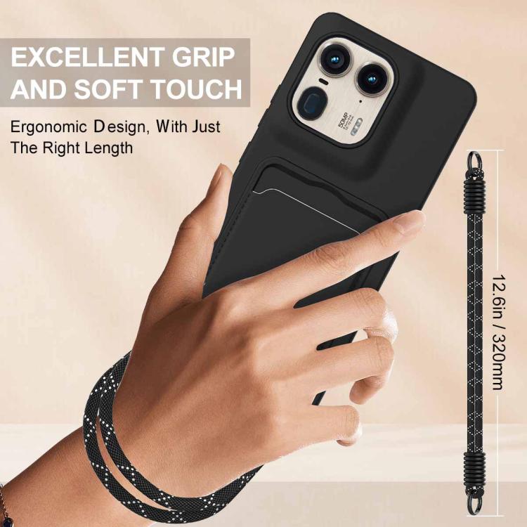 For Motorola Edge 50 Ultra Integrated Card Bag Solid Color Liquid Silicone Phone Case Gen2 with Short Lanyard