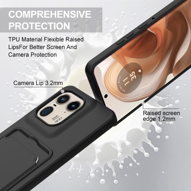 For Motorola Edge 50 Ultra Integrated Card Bag Solid Color Liquid Silicone Phone Case Gen2 with Short Lanyard