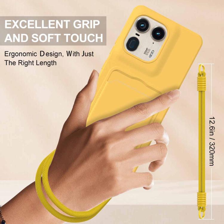 For Motorola Edge 50 Ultra Integrated Card Bag Solid Color Liquid Silicone Phone Case Gen2 with Short Lanyard