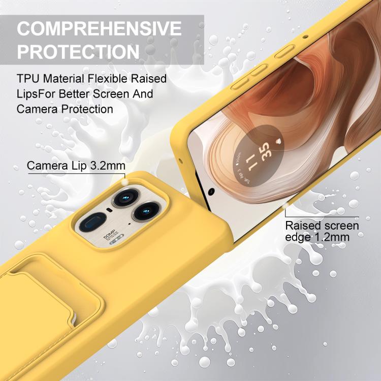 For Motorola Edge 50 Ultra Integrated Card Bag Solid Color Liquid Silicone Phone Case Gen2 with Short Lanyard